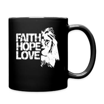 Faith Hope Love Löwe Jesus Bibel Spruch - Tasse einfarbig - Schwarz - Rechts