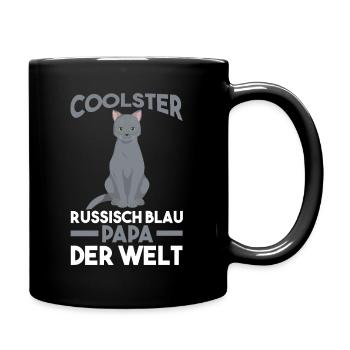 Katzen Papa Vater Vatertag Russisch Blau - Tasse einfarbig - Schwarz - Rechts