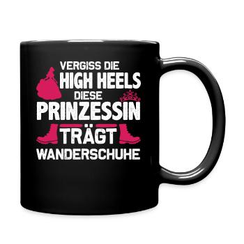 Prinzessin trägt Wanderschuhe / Wandern Berge Weg - Tasse einfarbig - Schwarz - Rechts