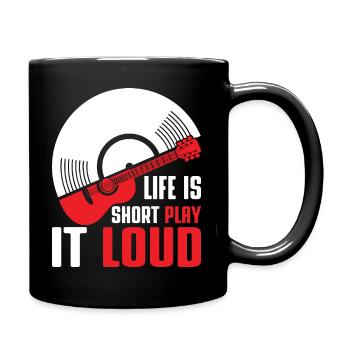 Life is short, play it loud / vinyl guitar bass - Full Colour Mug - black - Right