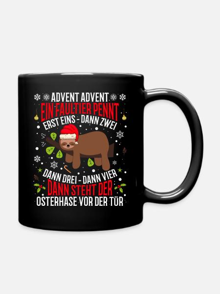 Faultier Weihnachten - Tasse einfarbig - Schwarz
