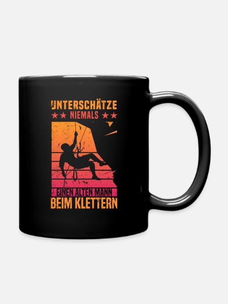 Berg Klettern Bergsteigen Alten Mann beim Klettern - Tasse einfarbig - Schwarz