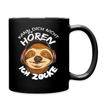 Faultier Kann dich nicht hören ich zocke Gaming - Tasse einfarbig - Schwarz - Rechts