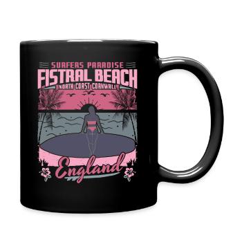 FISTRAL BEACH CORNWALL ENGLAND - SURFING GIRL - Full Colour Mug - black - Right