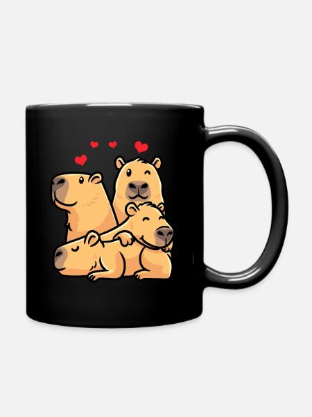 Capybara dans le style kawaii capybara Avec des cœurs - Mug uni - noir