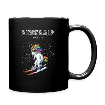Riederalp Wallis Schweiz Retro Ski Einhorn - Tasse einfarbig - Schwarz - Rechts