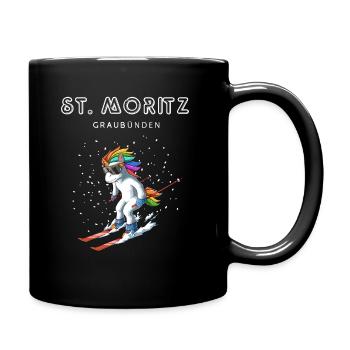 Sankt Moritz Graubünden Schweiz Retro Ski Einhorn - Tasse einfarbig - Schwarz - Rechts