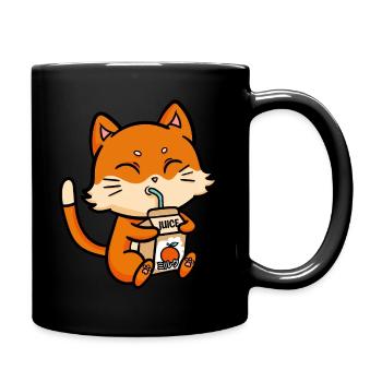 Katze trinkt Orangensaft Anime Manga - Tasse einfarbig - Schwarz - Rechts