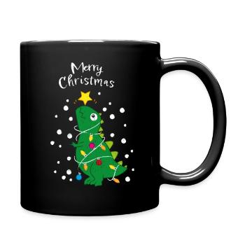 Weihnachten Weihnachtsbaum T-Rex Dino Tannenbaum - Tasse einfarbig - Schwarz - Rechts