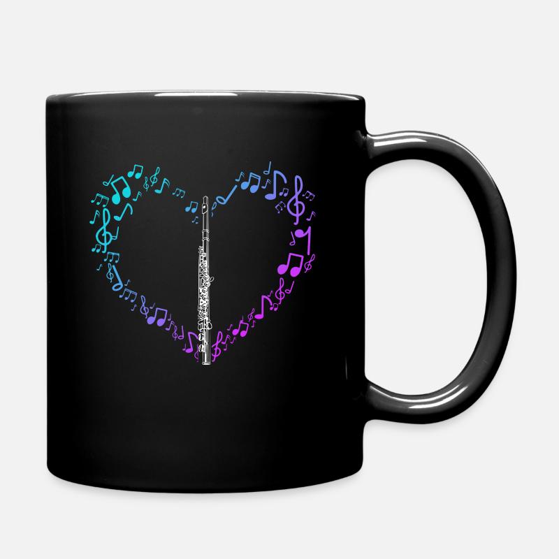 Querflöte Geschenk Musik Noten Herz Love - Tasse einfarbig - Schwarz