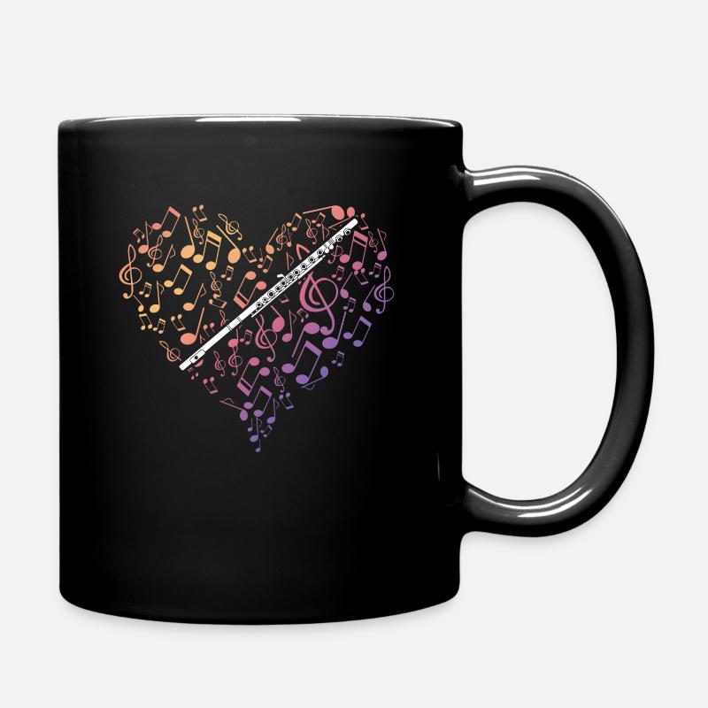 Querflöte Geschenk Musik Noten Herz Love - Tasse einfarbig - Schwarz