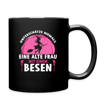 Ne sous-estimez jamais une vieille femme avec un balai - Mug uni - noir - Droite