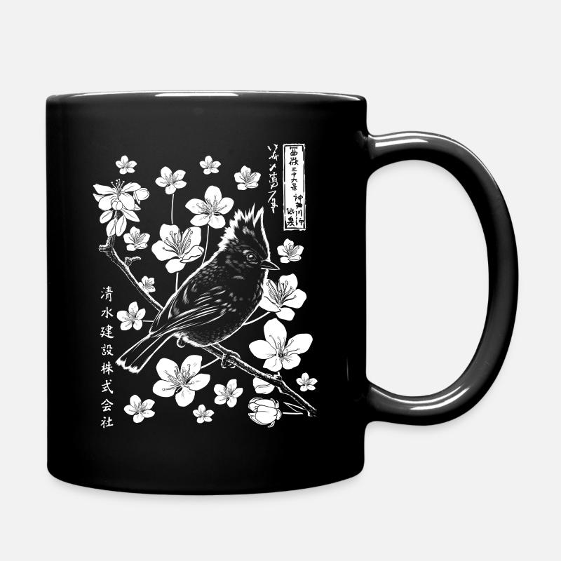Japanischer Spatz mit Blumen - Tasse einfarbig - Schwarz