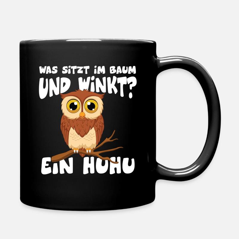 was sitzt im Baum und winkt? ein Huhu - Tasse einfarbig - Schwarz
