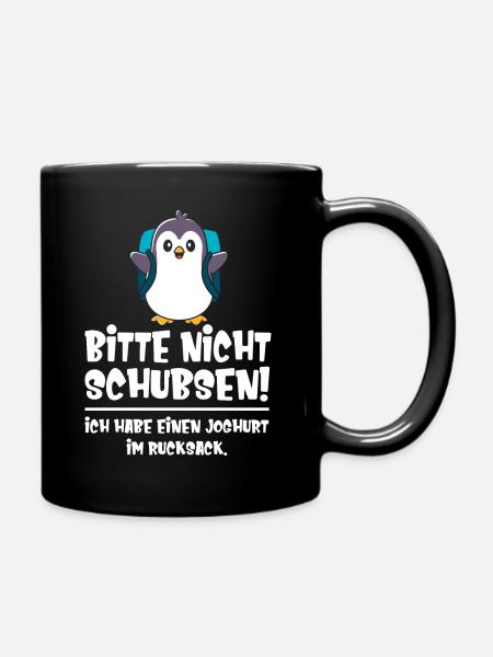 Kinder Bitte nicht schubsen Pinguin süß - Tasse einfarbig - Schwarz