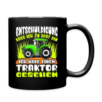 Trecker Bauernhof Traktor Kinder Landwirtschaft - Tasse einfarbig - Schwarz - Rechts