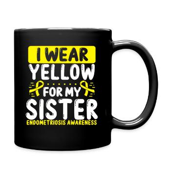 Sister Yellow Ribbon Twin Endometriosis Awareness - Full Colour Mug - black - Right