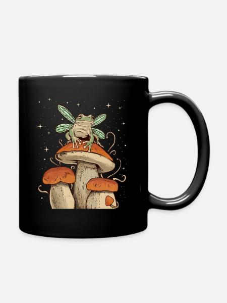 Cottagecore Aesthetic Fee Frosch auf Pilz - Tasse einfarbig - Schwarz