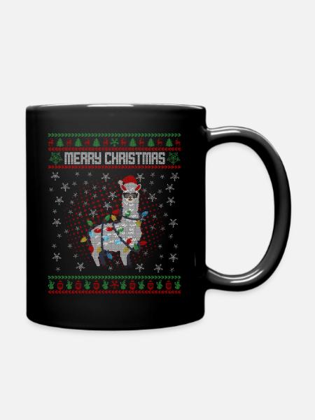 Merry Christmas Alpaka Weihnachten Ugly Xmas - Tasse einfarbig - Schwarz