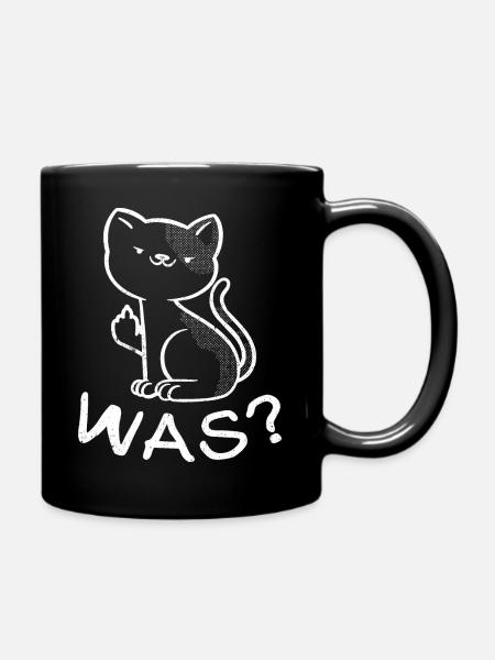 Katzenliebhaber Katzenlady mit Messer - WAS? - Tasse einfarbig - Schwarz