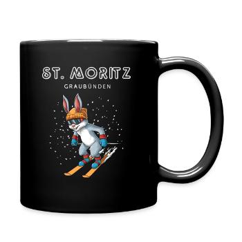 Sankt Moritz Graubünden Schweiz Retro Ski Hase - Tasse einfarbig - Schwarz - Rechts