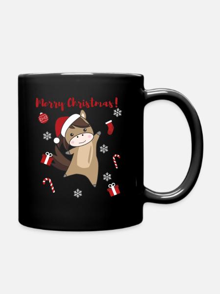 Pferd Pony Weihnachten Schnee Winter Tiere Pferde - Tasse einfarbig - Schwarz