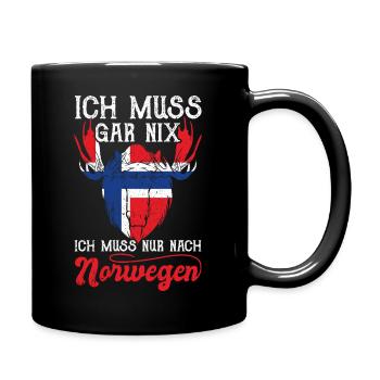 Oslo Ich muss gar nix ich muss nur nach Norwegen - Tasse einfarbig - Schwarz - Rechts