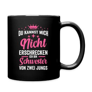 Schwester von zwei Jungs - Tasse einfarbig - Schwarz - Rechts