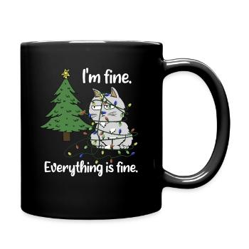 I'm fine Entangled Cat Christmas Light - Full Colour Mug - black - Right