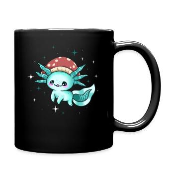 Cottagecore Aesthetic Kawaii Axolotl Mushroom Head - Full Colour Mug - black - Right