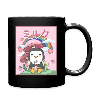 Cottagecore Aesthetic Kawaii Penguin Strawberry Milk - Full Colour Mug - black - Right