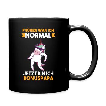 Früher war ich normal jetzt bin ich Bonuspapa - Tasse einfarbig - Schwarz - Rechts