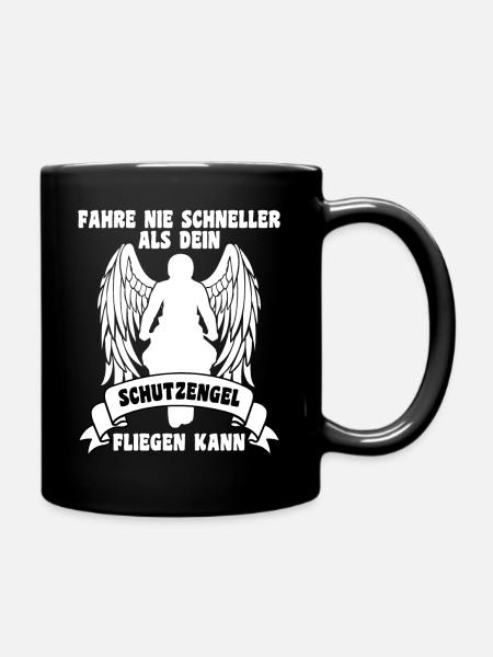 Motorrad fahre nie schneller als dein Schutzengel - Tasse einfarbig - Schwarz
