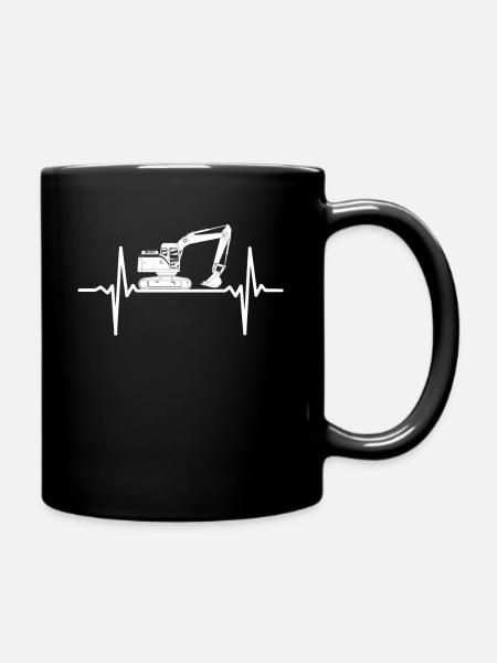 Bagger Herzschlag Baggerfahrer EKG Baustelle - Tasse einfarbig - Schwarz