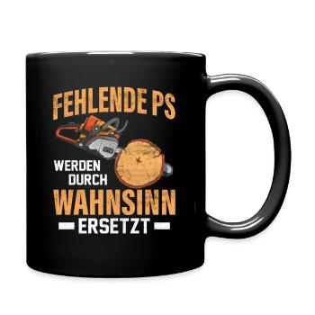 PS Motorsäge Holz Wald Förster - Tasse einfarbig - Schwarz - Rechts
