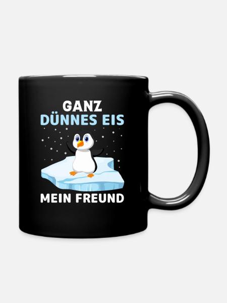 Pinguin Geschenk ganz dünnes Eis - Tasse einfarbig - Schwarz