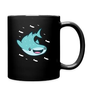 Lustiger Walhai-Liebhaber Walhai mit Fischschwarm - Tasse einfarbig - Schwarz - Rechts