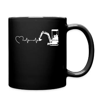 Excavator Heartbeat Construction Vehicle Digger - Full Colour Mug - black - Right