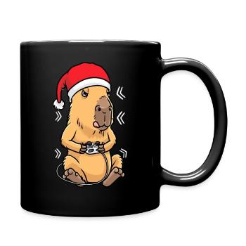 Weihnachten Capybara Nagetier Gaming Gamer - Tasse einfarbig - Schwarz - Rechts