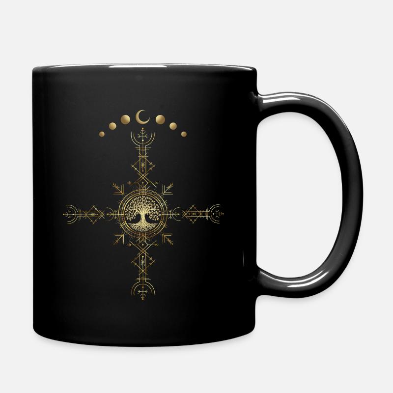 Vikings, Mystisch Wikinger, Lebensbaum, Mondphasen - Tasse einfarbig - Schwarz