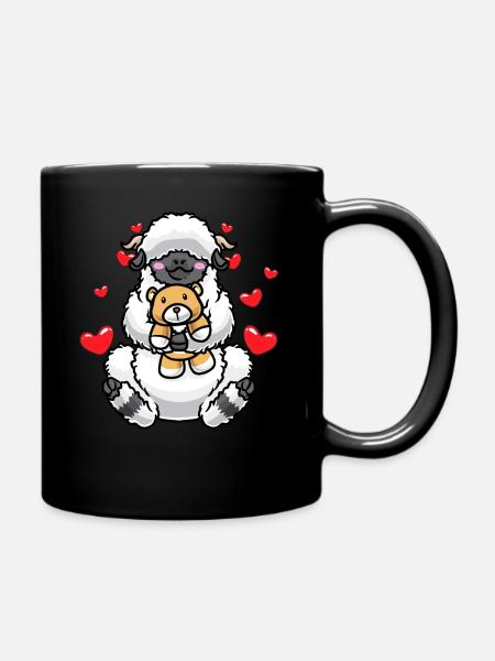 Kawaii Walliser Schwarznasenschaf Kuscheltier - Tasse einfarbig - Schwarz