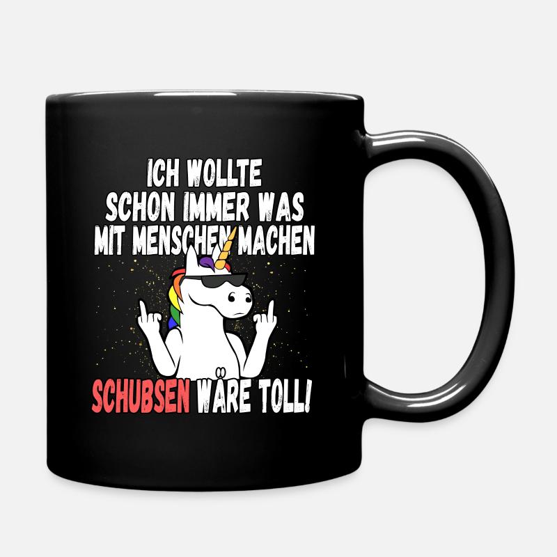 "Was mit Menschen machen" - lustig Einhorn Spruch - Tasse einfarbig - Schwarz