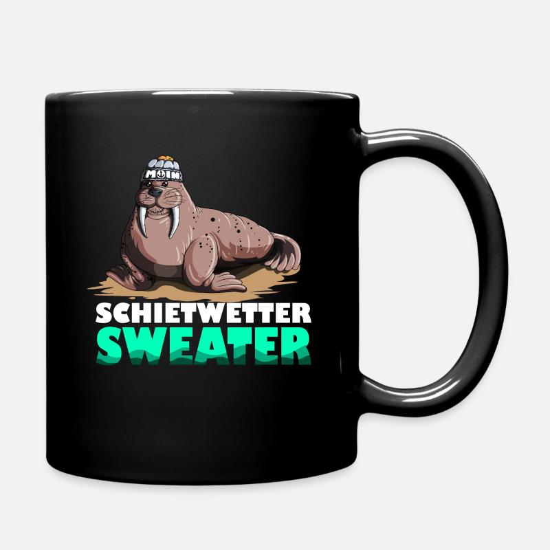 Walross Leuchtturm Norddeutsche Schietwetter - Tasse einfarbig - Schwarz