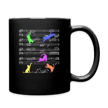 Spielende Katzen auf Notenlinien Katze Musik - Tasse einfarbig - Schwarz - Rechts