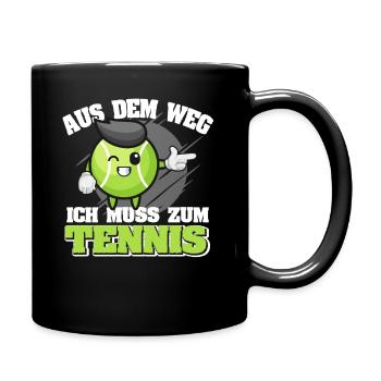 Lustiger Tennisspieler Cartoon ich muss zum Tennis - Tasse einfarbig - Schwarz - Rechts