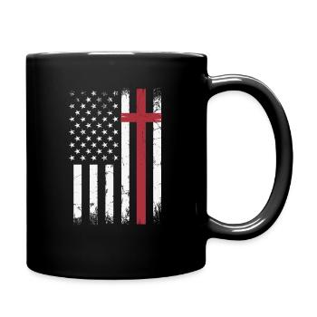 Christian Distressed USA Flagge Kreuz Glaube - Tasse einfarbig - Schwarz - Rechts