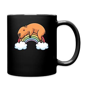 Capybara Regenbogen Pyjama Schlafshirt - Tasse einfarbig - Schwarz - Rechts