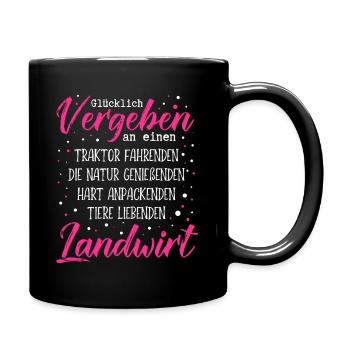 Glücklich vergeben an einen Traktor fahrenden Land - Tasse einfarbig - Schwarz - Rechts