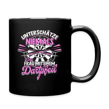 Frau Mit Dartpfeil Darts Dart Dartspieler Geschenk - Tasse einfarbig - Schwarz - Rechts