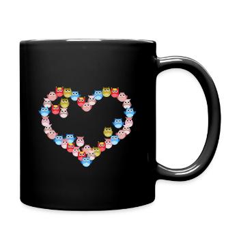 Bunte Herz-eule - Tasse einfarbig - Schwarz - Rechts